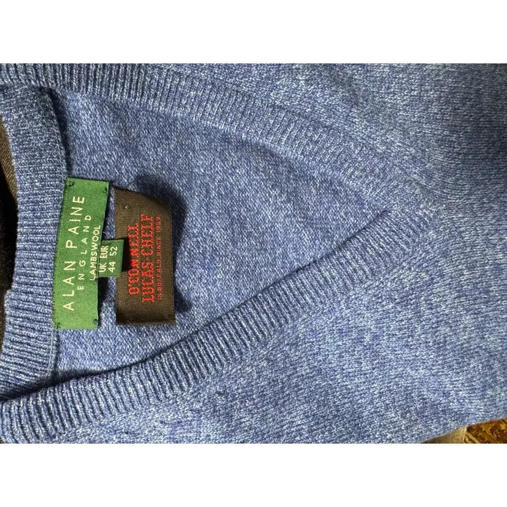 Alan Paine Lambswool Blue V Neck Sweater for O'Connell's of Buffalo 42 Large